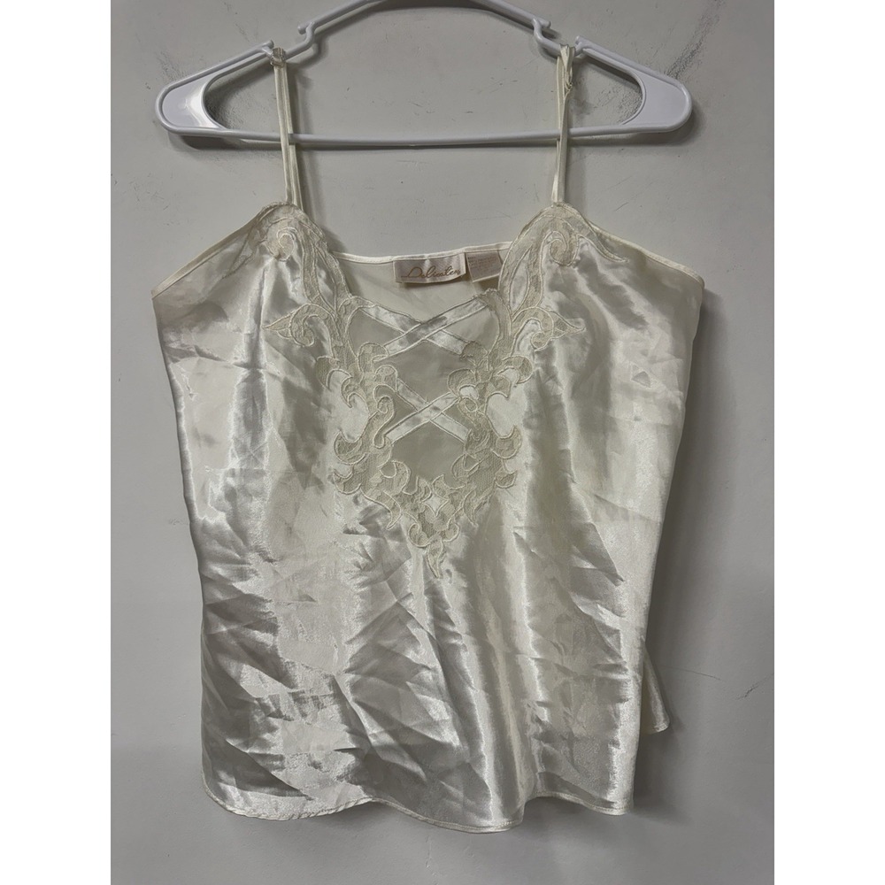 Vtg 90s Delicates Women's M Ivory Babydoll Princesscore Coquette Lace Satin Top
